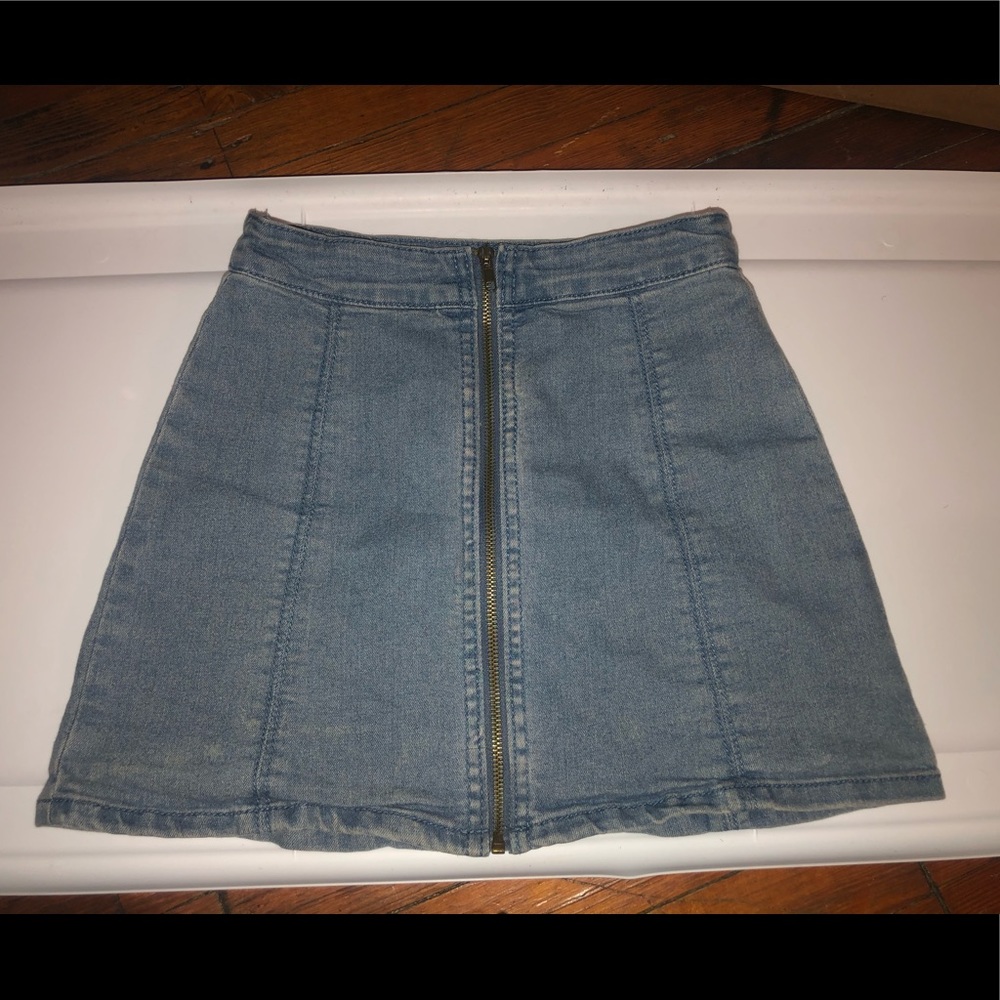 small zip up jean material mini skirt